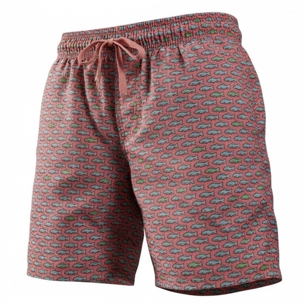 Class Club‎ Kids Fish Print Swim Trunks Coral Drawstring Waist Size 8